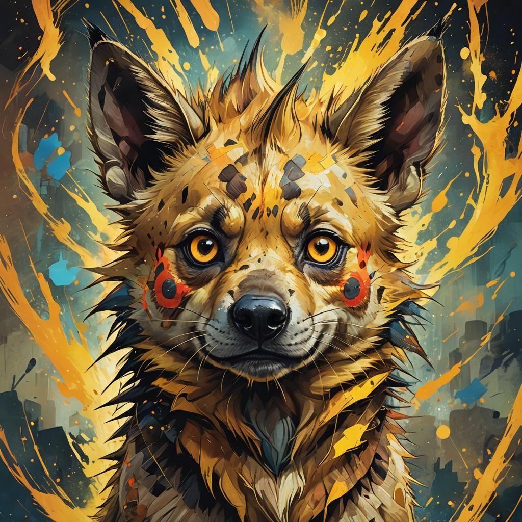 Hybrid Dog-Hyena-Pikachu Creature in Digital Art