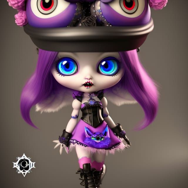 Cute Goth Doll with Big Blue Eyes as 3D Animation