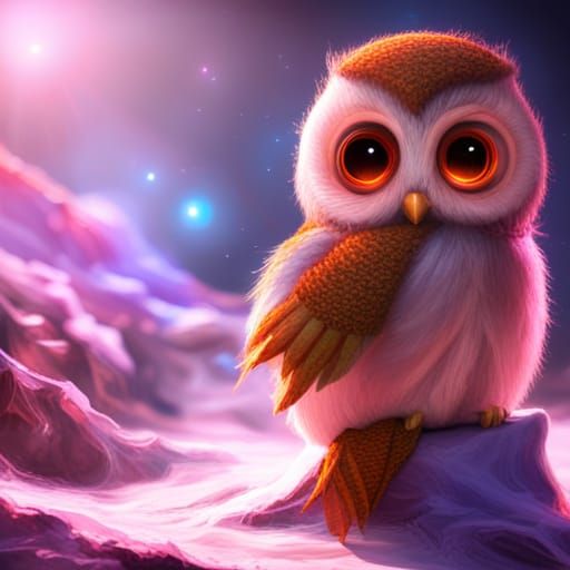 Knitted Owl in Galaxy: 3D Rendered Portrait