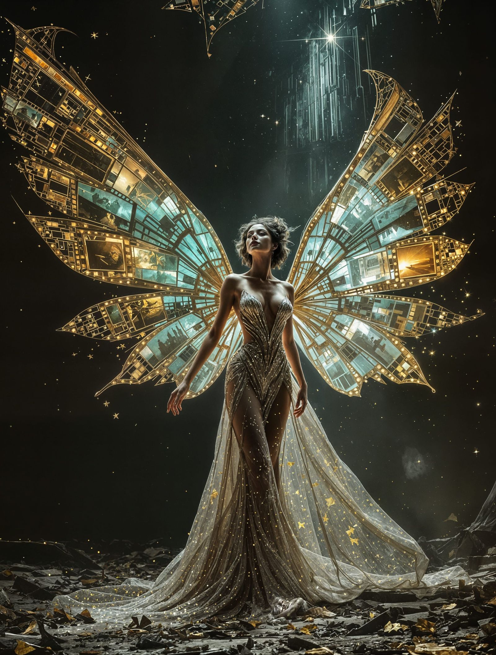 Ethereal Hollywood Fairy in Distressed Photogravure Style