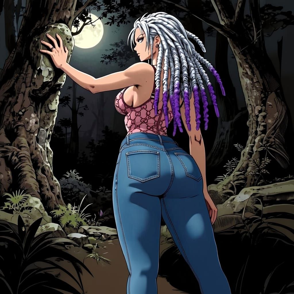 Moonlit Stone Hand in Mystical Forest Manga Sketch