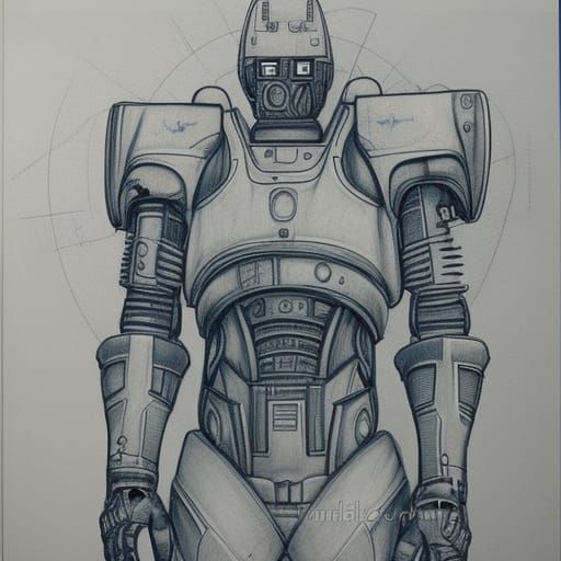 Warforged Construction Blueprint in Charcoal Style