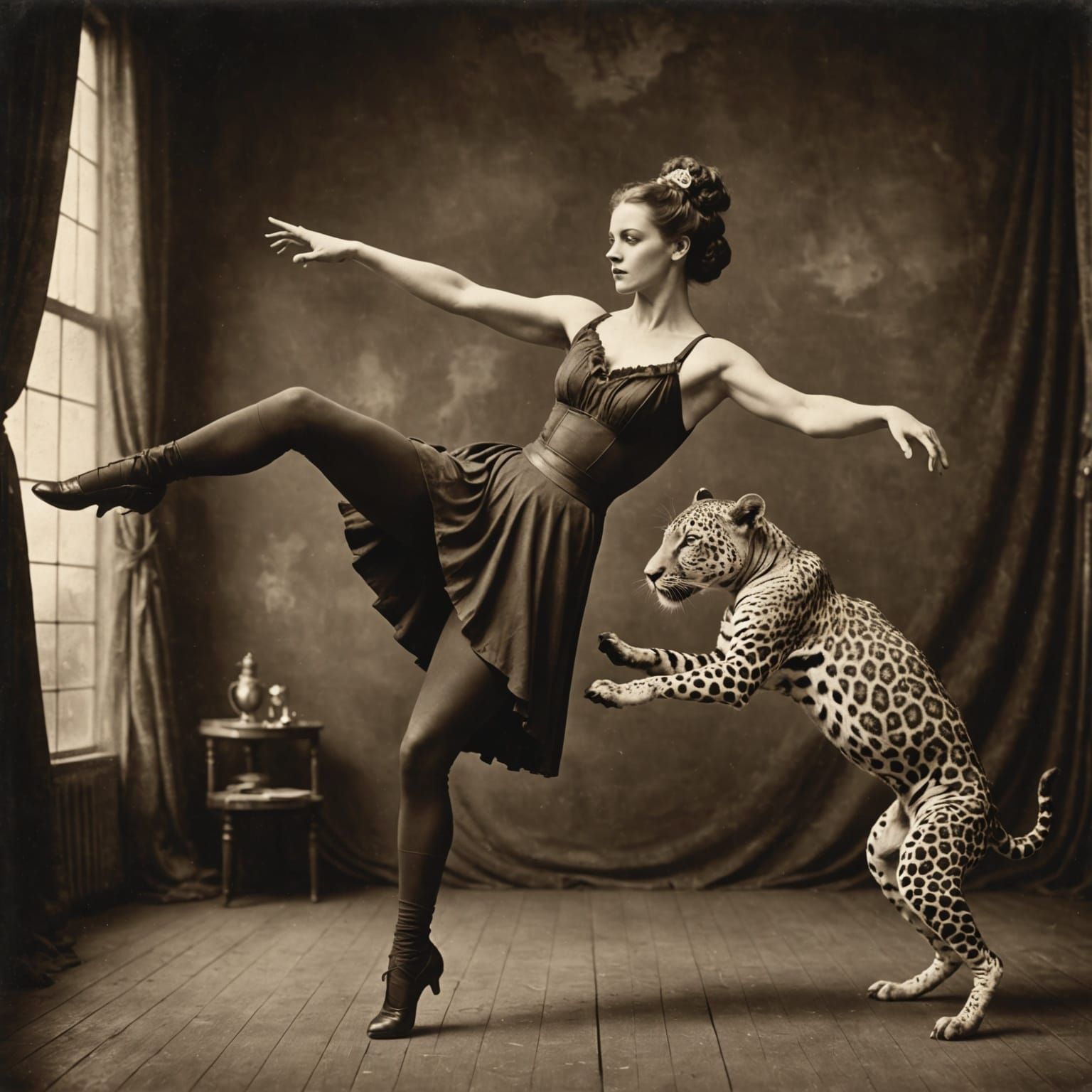 Vintage Sepia Photo of Dancing Contortionist