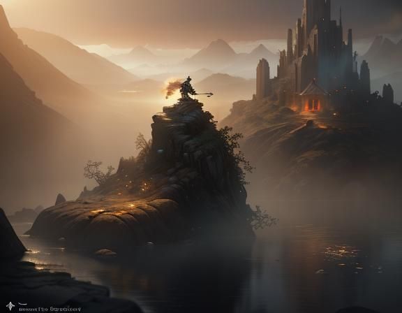 Female Amphibioid in Misty Landscape, 3D Game Art