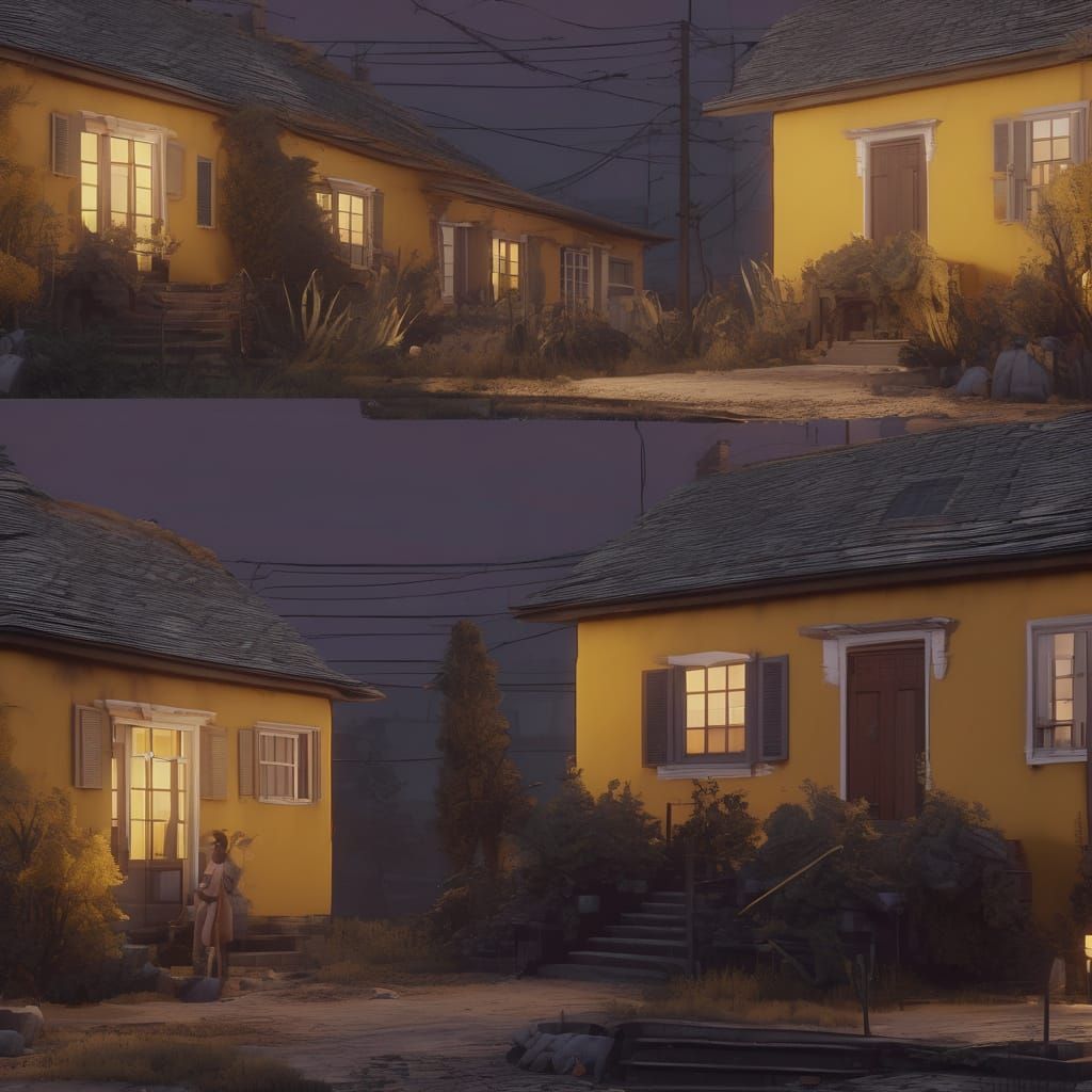 Unsettling Suburban Twilight: A Hyper-Realistic Digital Pain...