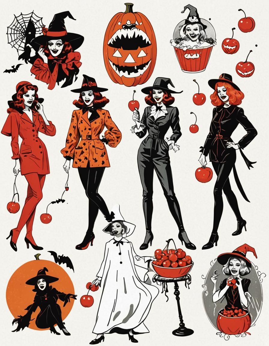 Retro Halloween: Girls Sharing a Cherry