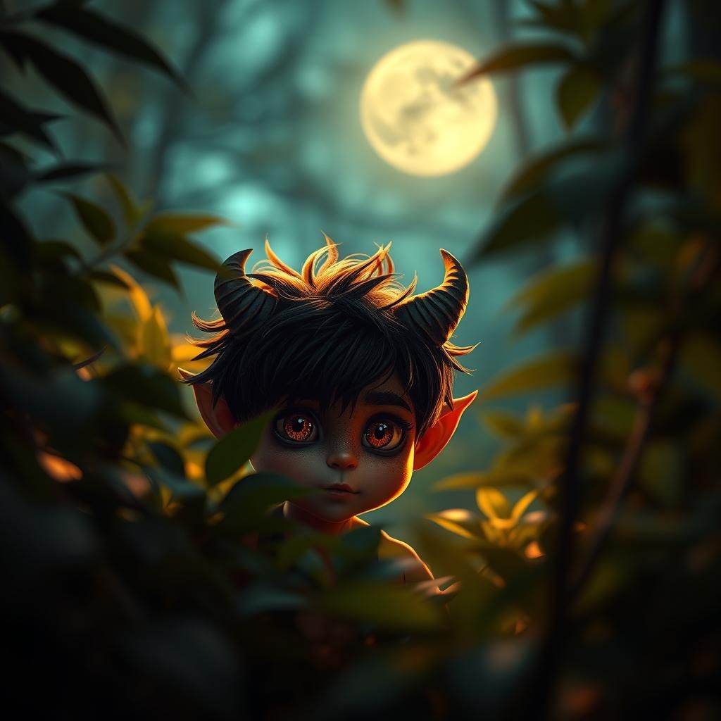 Demon Boy in Enchanted Forest at Night
