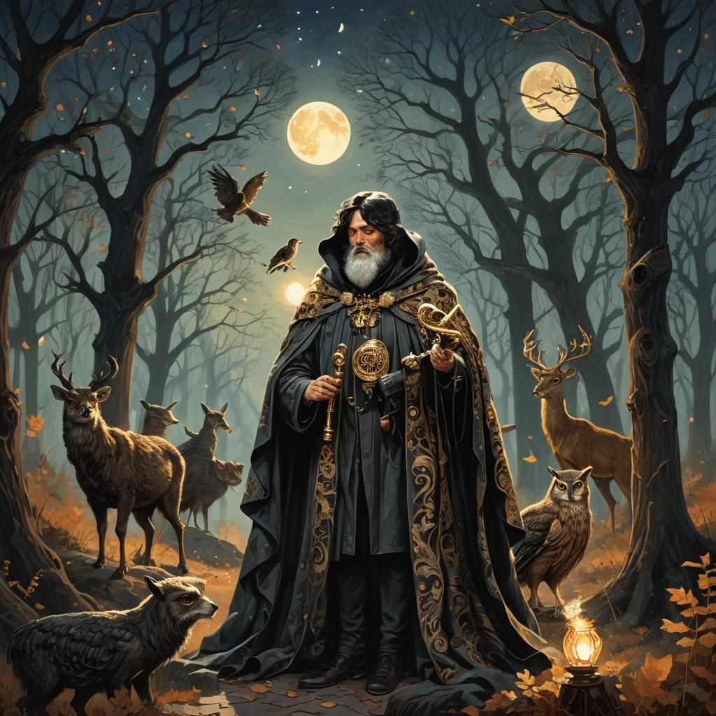 Ethereal Forest Scene with Musician Silhouettes