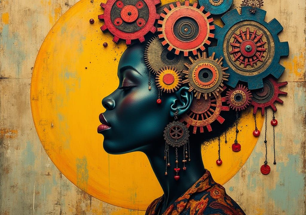 Surreal Encaustic Portrait of African Woman