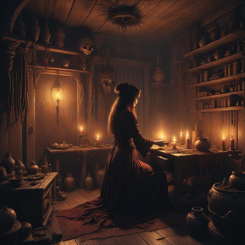 Mysterious Witch Concocts Love Spell in Dark Academia Settin...