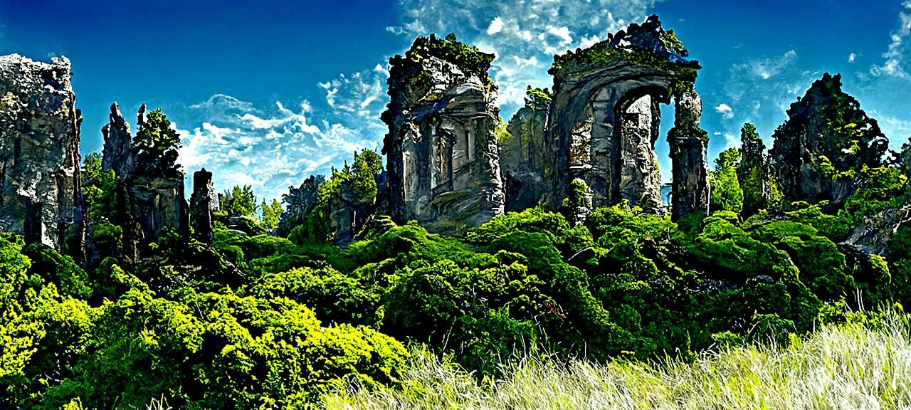 Overgrown Ancient Roman Ruins Entrance: Matte Painting