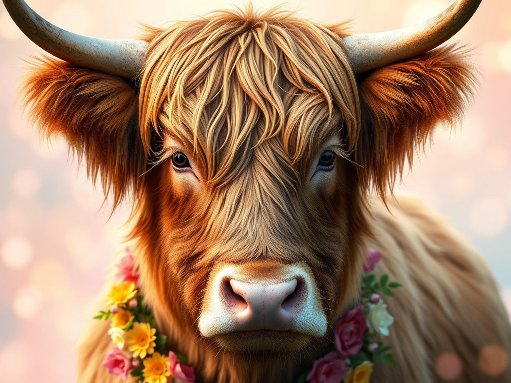 Highland Cow in Candyland: Anime-Inspired 3D Portrait