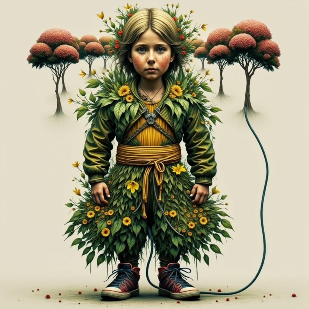 Whimsical Girl Skipping Rope Amidst Blooming Flowers