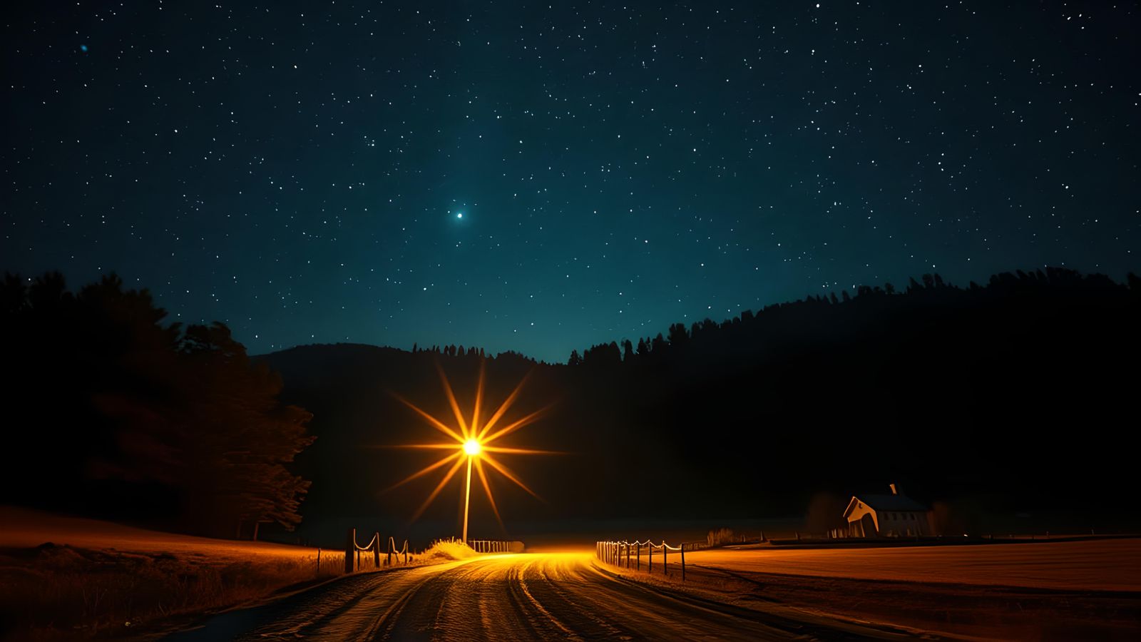 Night Village Under Bright Stars in Autumn