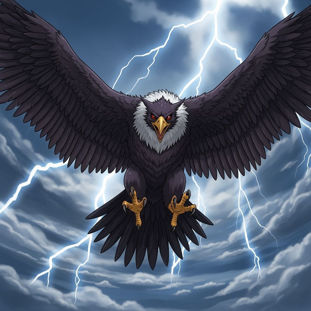Giant Demon Eagle Ziz Bird Commands Storms in Manga Style