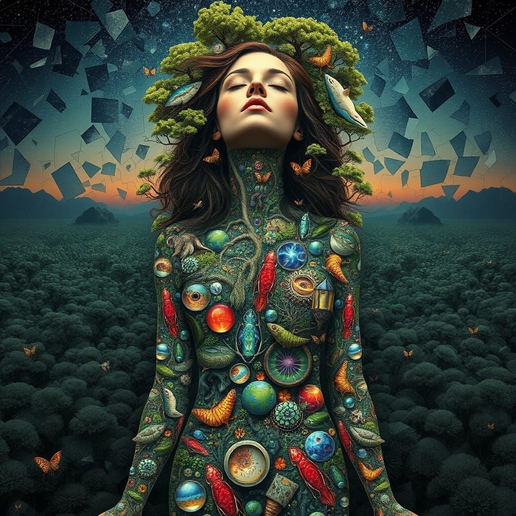 Ethereal Bio-Art Collage with Interconnected Ecosystems and ...