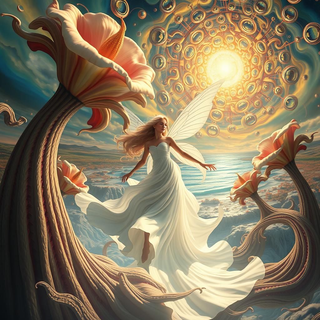 Surreal Fairy in Floral Vortex