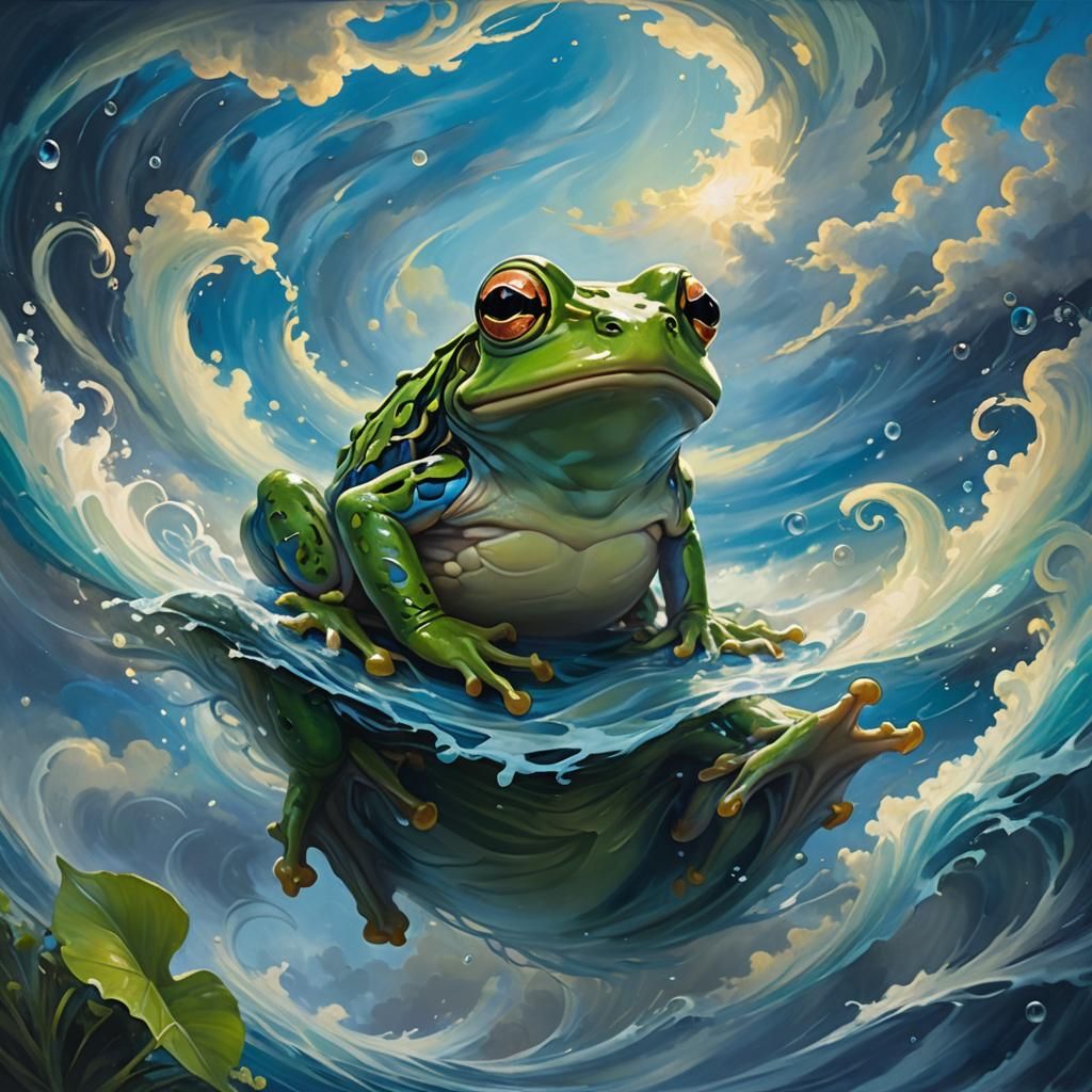 Wind Elemental Frog in Anime Style Oil Painting