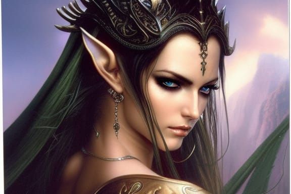 Elven Maiden in Green Armour Fantasy Portrait