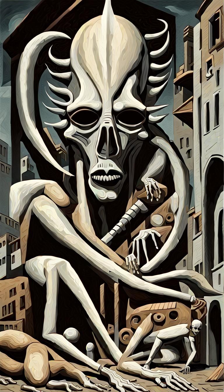 Guernica Reimagined: H.R. Giger and Gustave Doré Styles