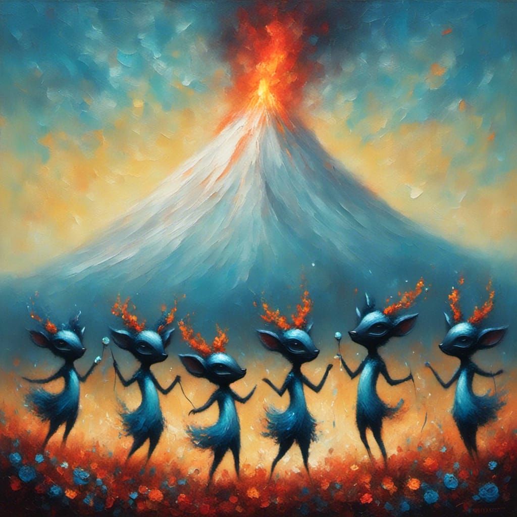 Blue Fauns Party at Volcano Eruption