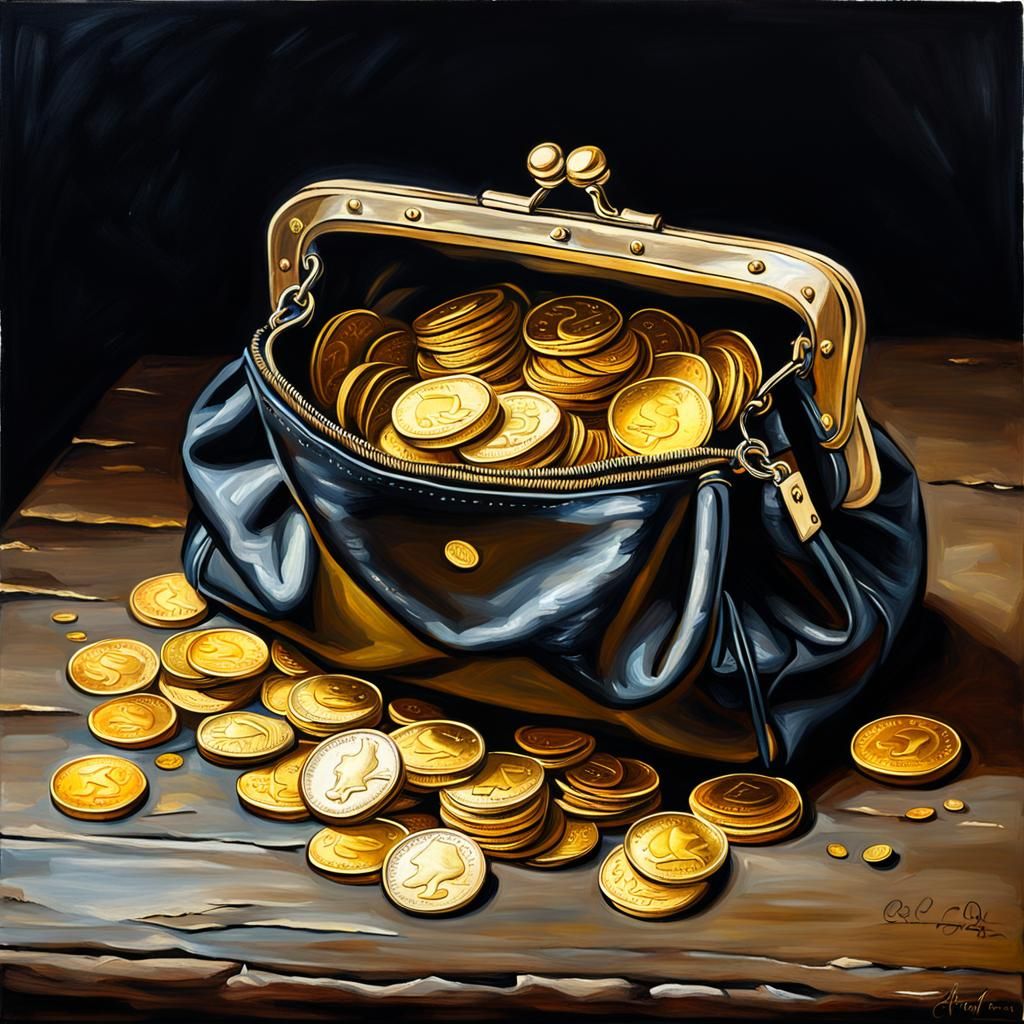 Luxurious Oil Painting of a Golden Treasure Purse