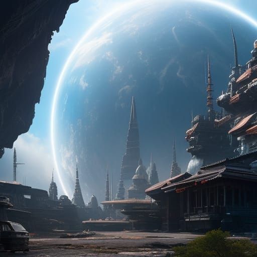 Retro-Futuristic Cityscape on Alien Planet