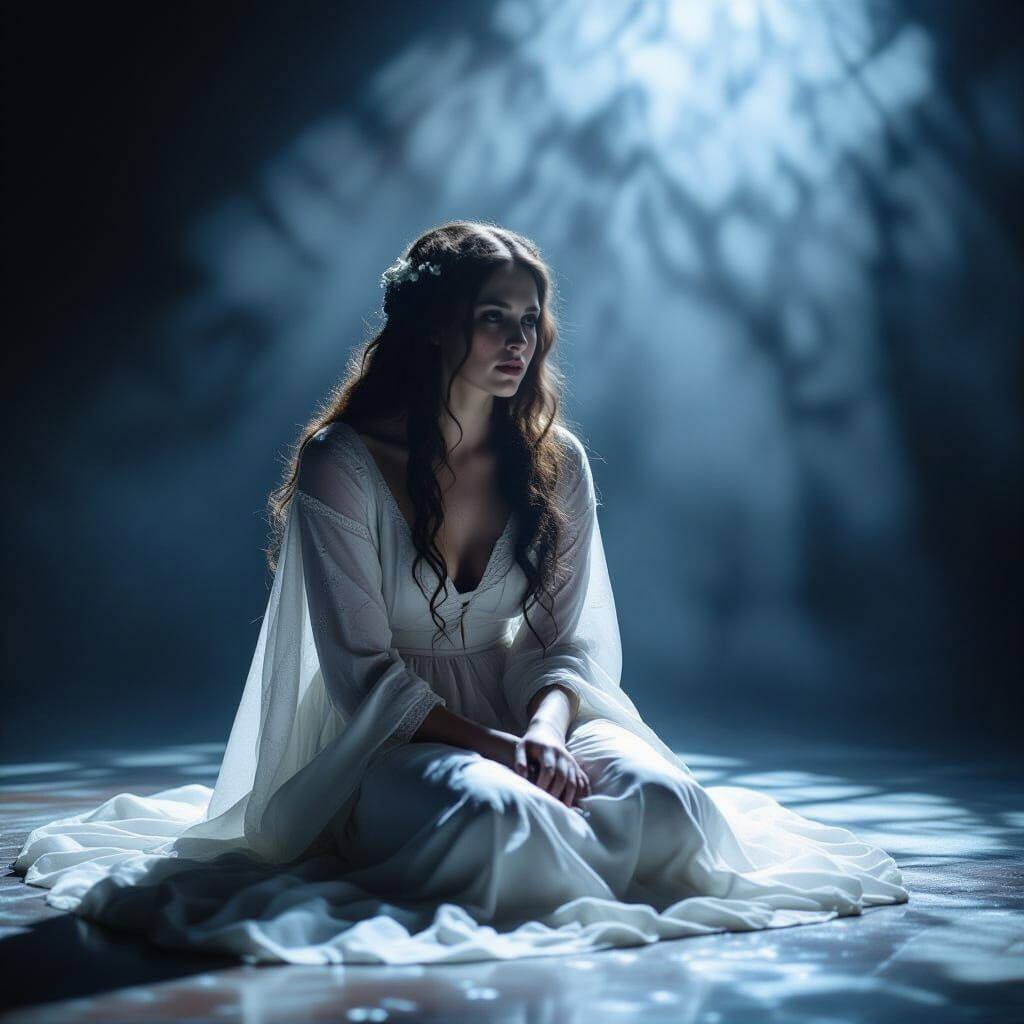 Ophelia's Death in Dramatic Chiaroscuro Lighting