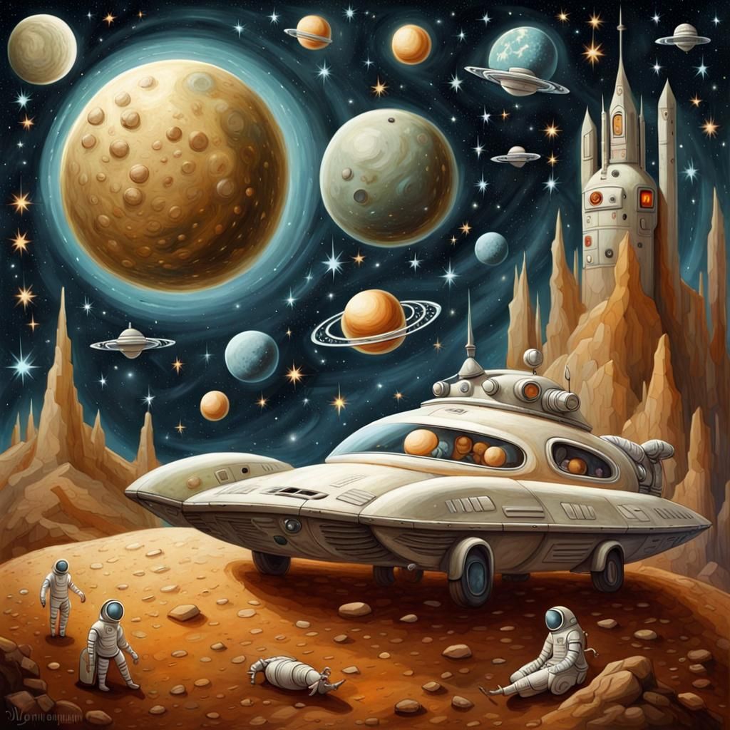 Retro-Futuristic Space Cars in Flat Illustration Style