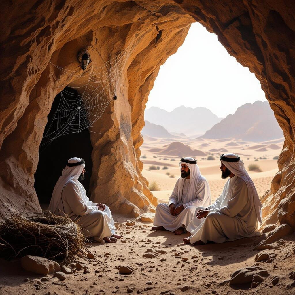 Cave Scene with Arab Men in Cinematic Lighting