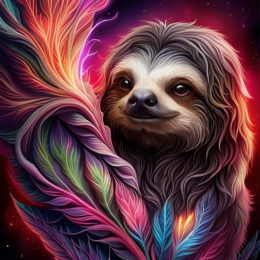 Sloth in Fireworks: Magical Realism Digital Art