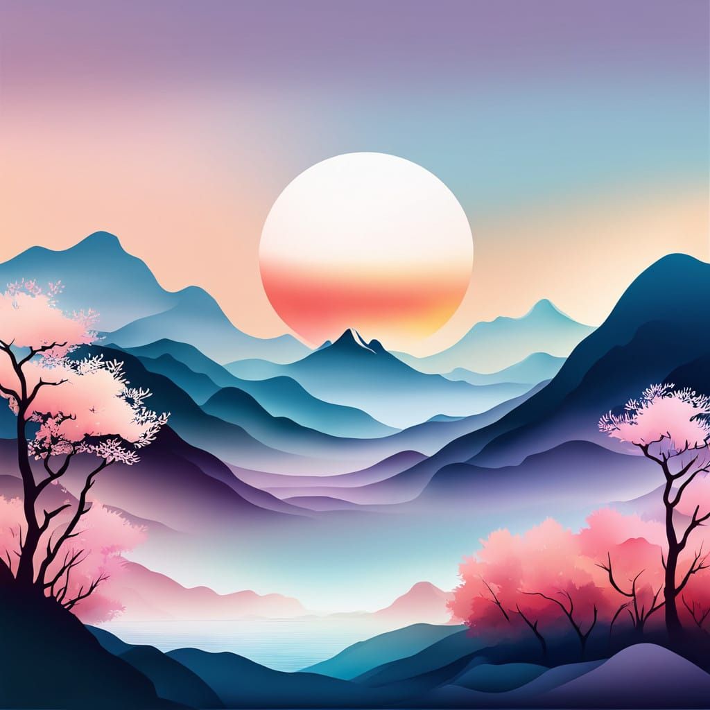 Ethereal Chinese Serenity in Watercolor Hues