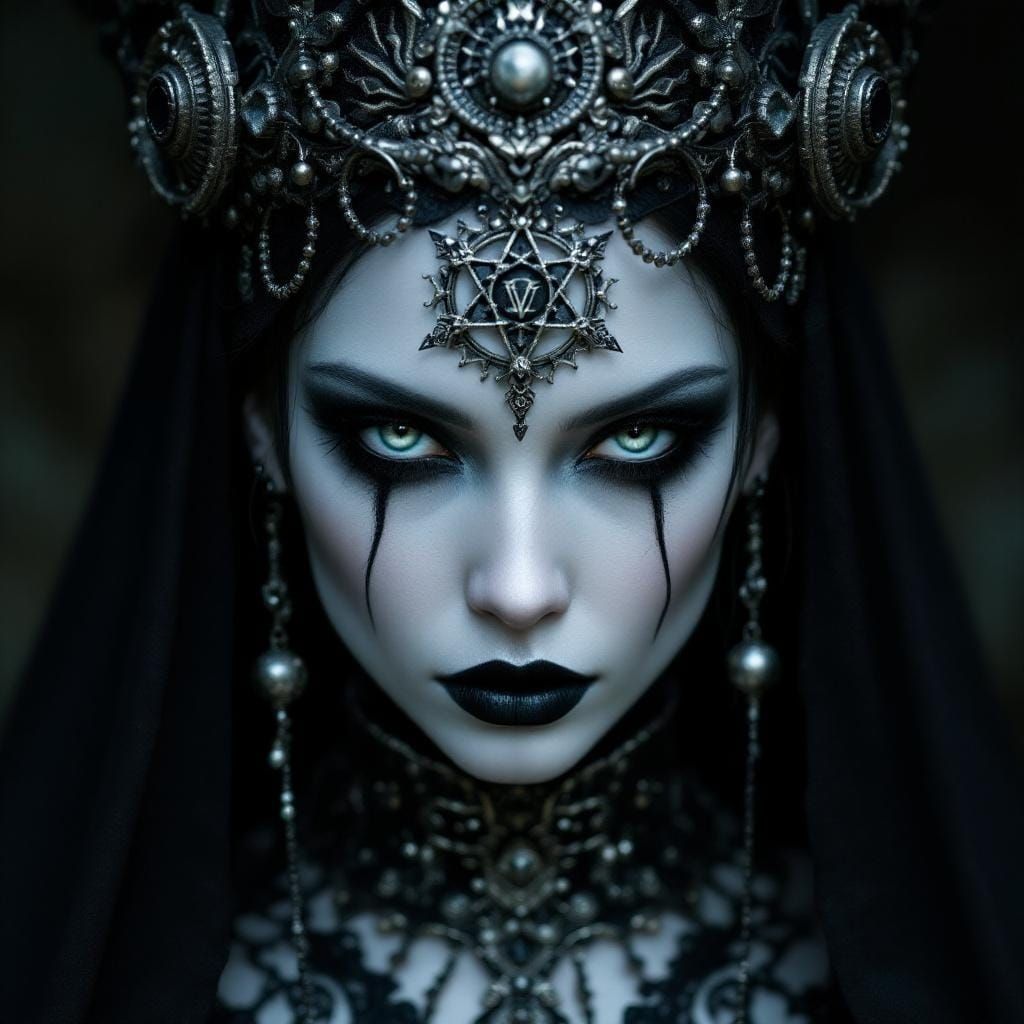 Gothic Witch Queen in Dark Mystical Atmosphere