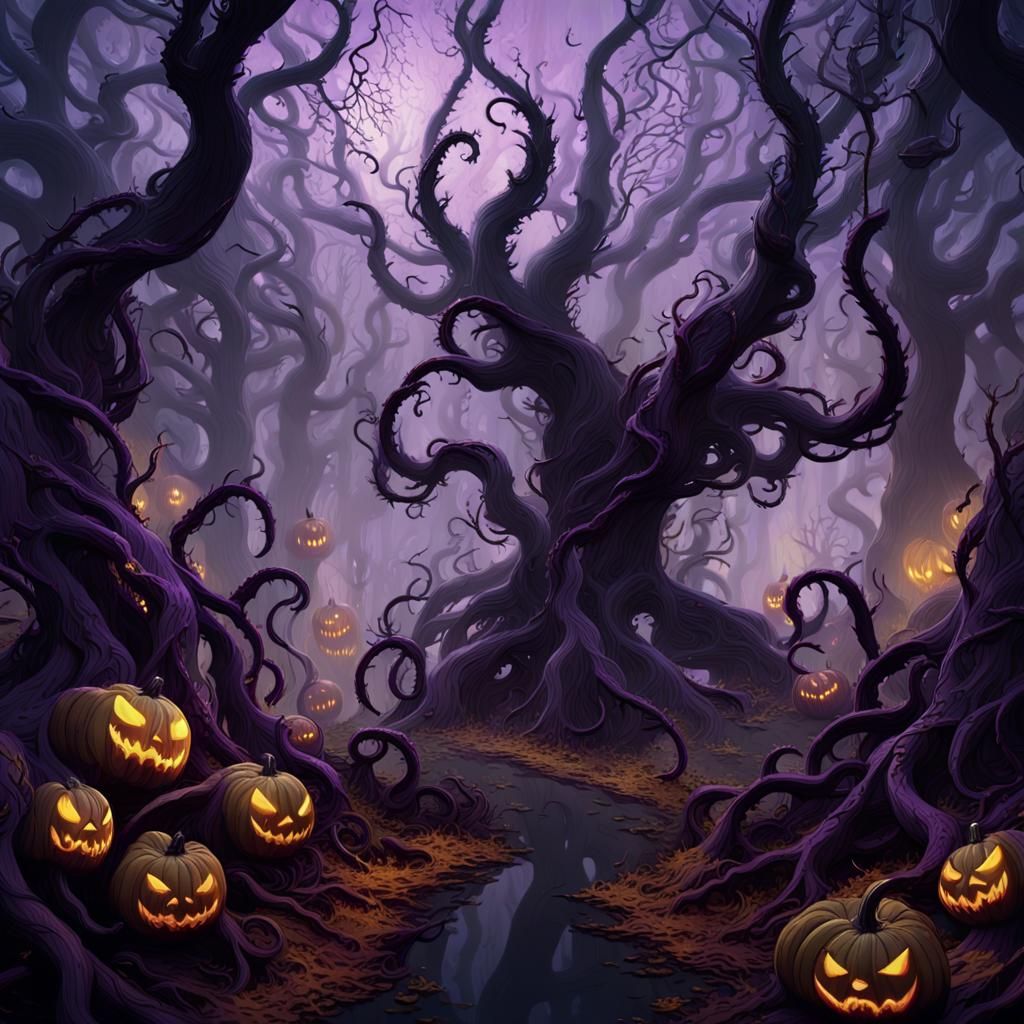 Eerie Autumn Forest: Dark Fantasy Concept Art