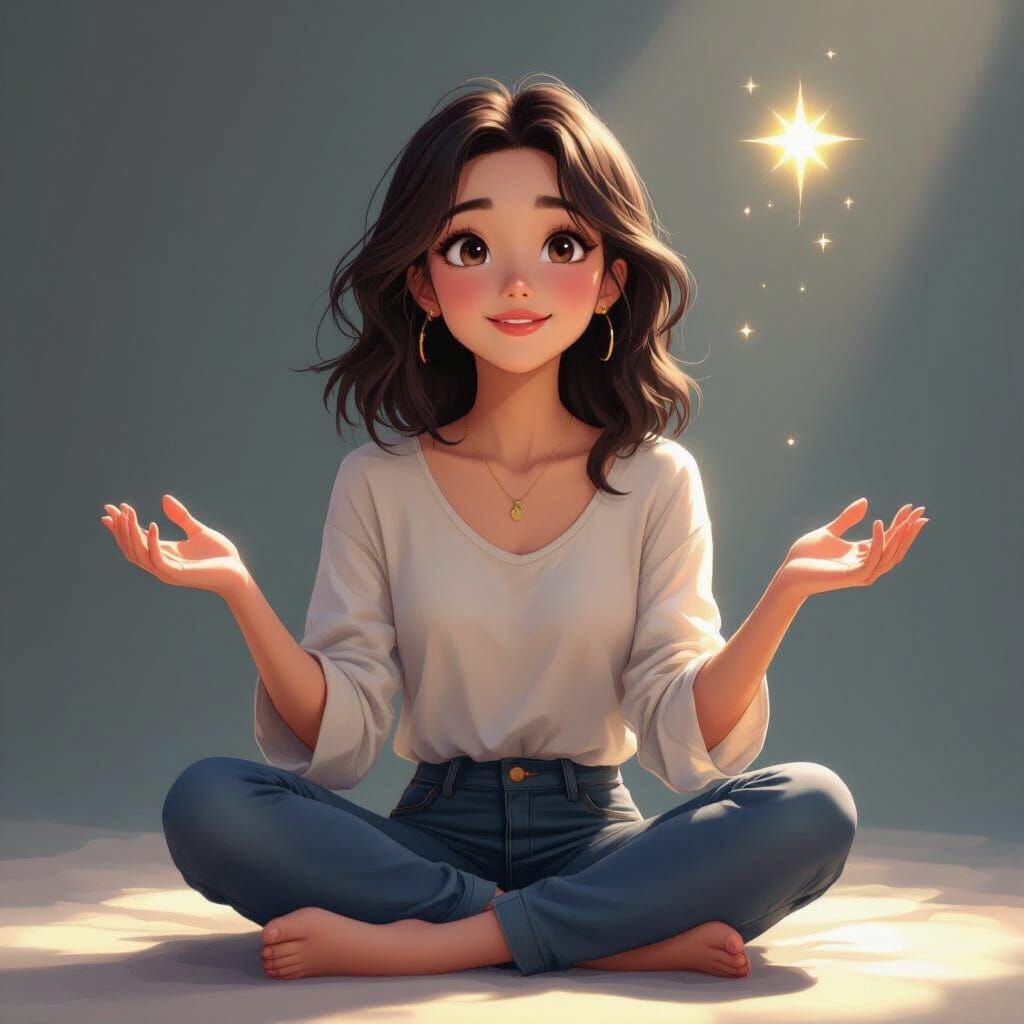 Cartoon-Style Woman with Dawning Understanding