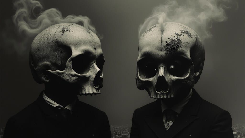 Sleeps with Burning Cigarettes, Darkwave Virus Skulls, coldwave postpunk, Surreal Negative effect <lora:AmongTheDark:0.6...