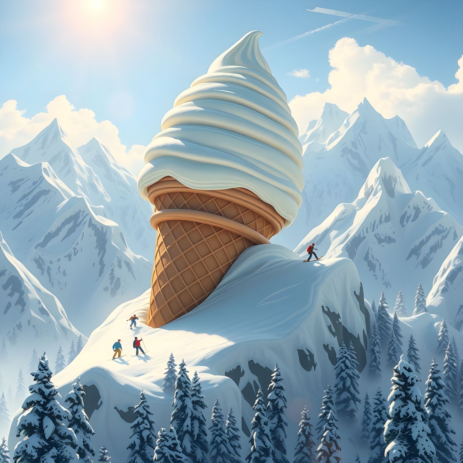 Surreal Winter Landscape with Ice Cream Mountains