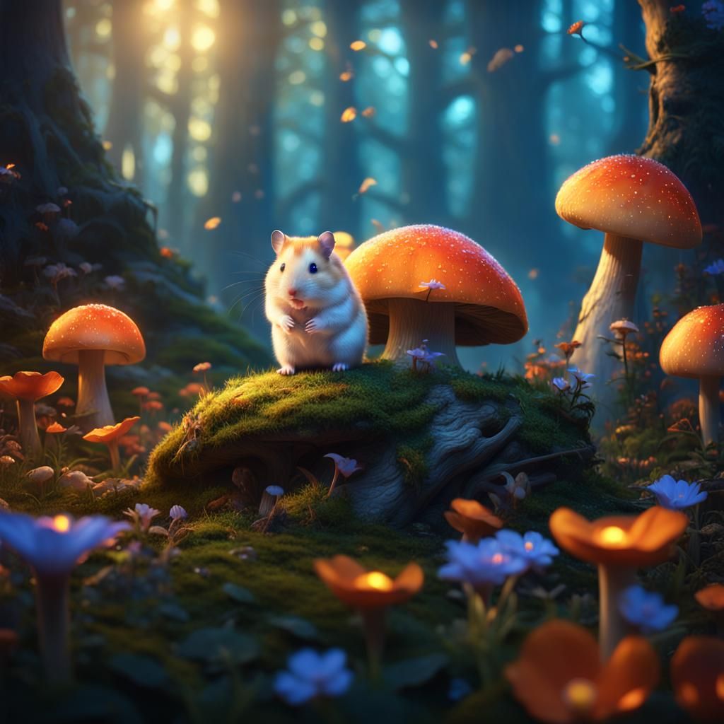 Hamster in Enchanted Forest: Fantasy Concept Art
