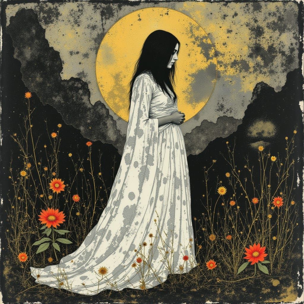 Mystical Woman in Thorny Garden, Art Nouveau Style