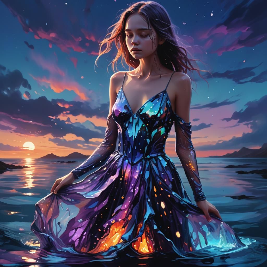 Melting Glass Gown at Midnight Ocean Edge
