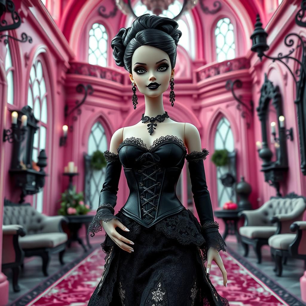 Goth Barbie Doll in Dark Neogothic Mansion