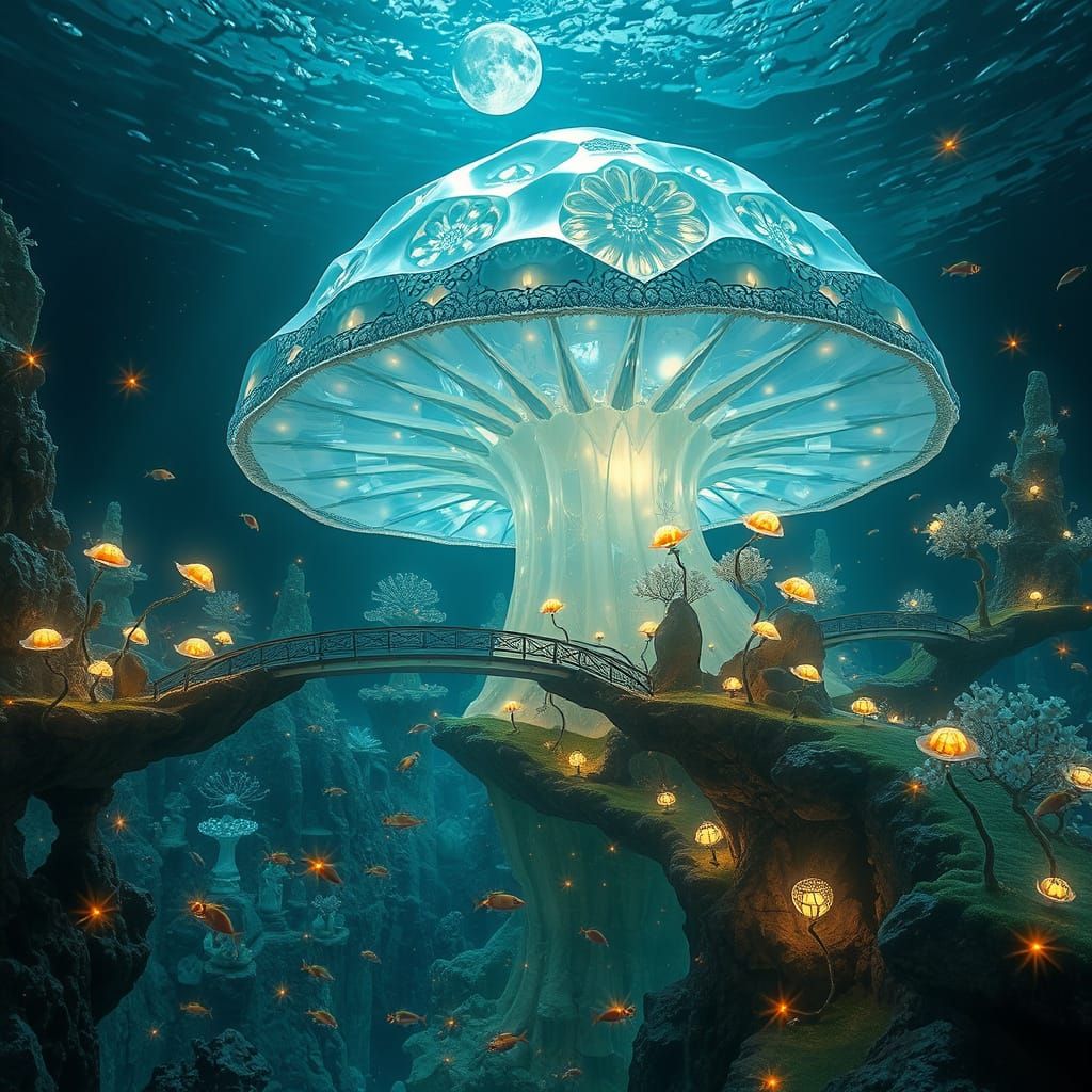 Surrealistic Cityscape: Enchanted Underwater Metropolis with...