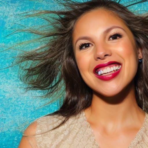 Smiling Woman with Glowing Features in Vibrant Splash Art