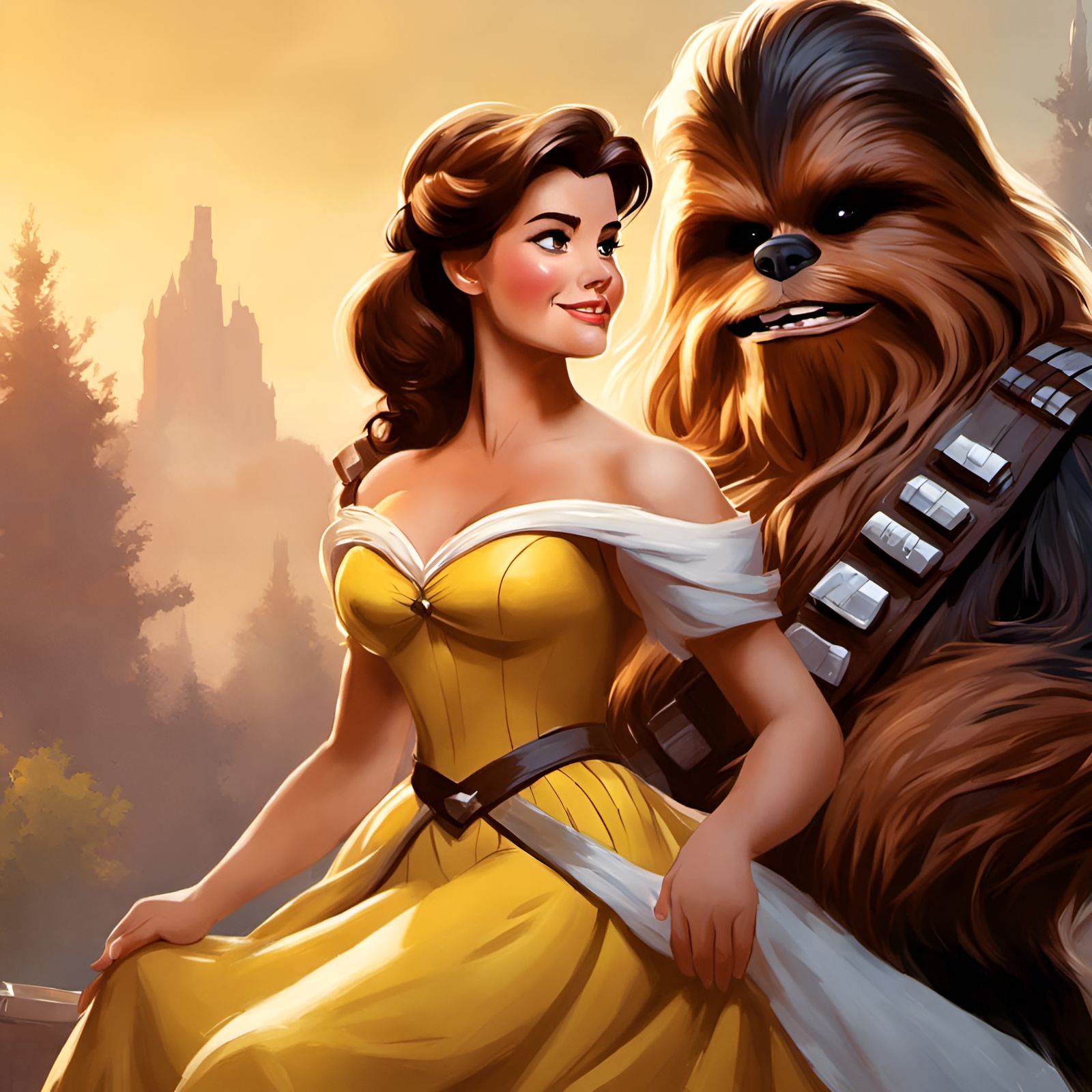 Princess and Wookiee Portrait in Fantasy Art Style