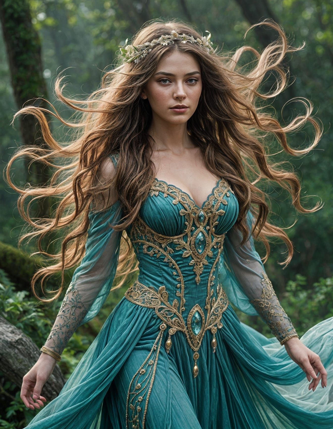 Ethereal Goddess in Enchanted Attire