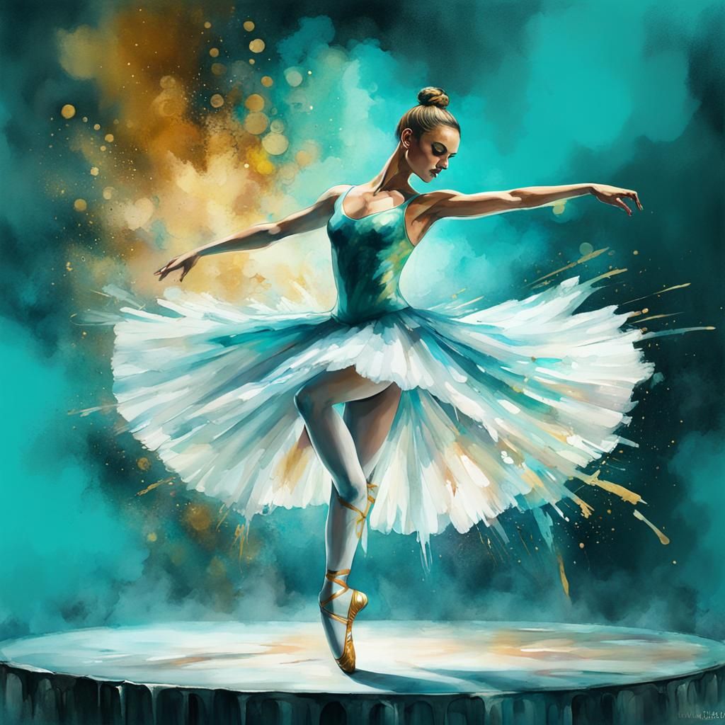 Ballerina Dancer in 3D Watercolor Graffiti Style
