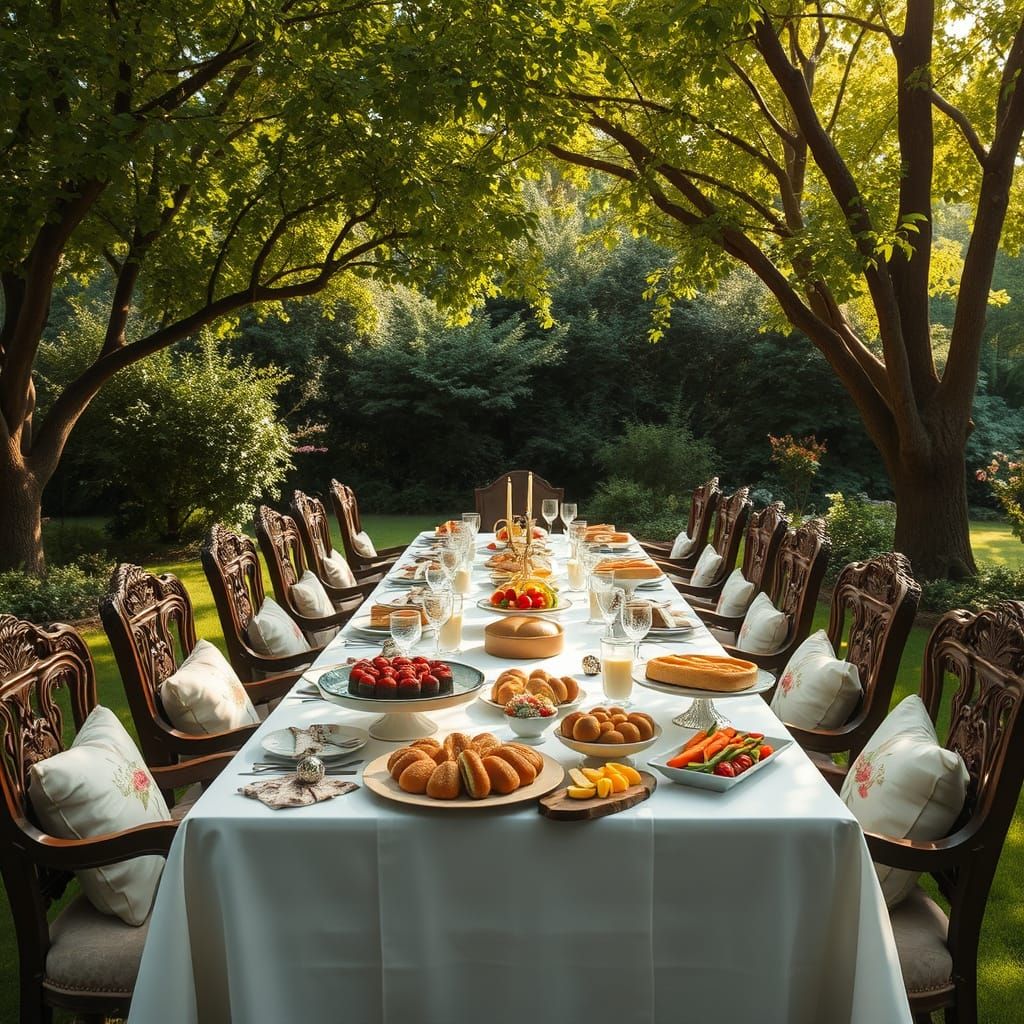 Elegant Garden Feast in Impressionist Style