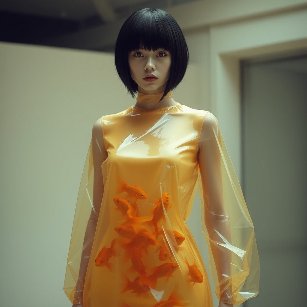 Futuristic Surreal Scene with Goldfish in Dress