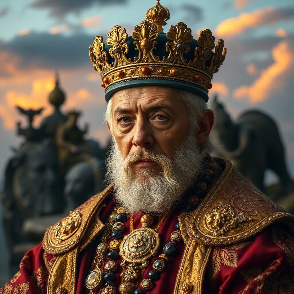 Majestic Sun Emperor in Whimsical Fairytale Landscape