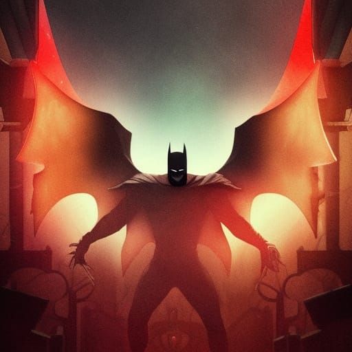 Eldritch Batman with Red Eyes in Baroque Gothic Style